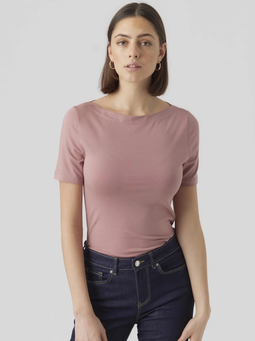 Tahari Classic Boatneck Tee - Dusty Rose